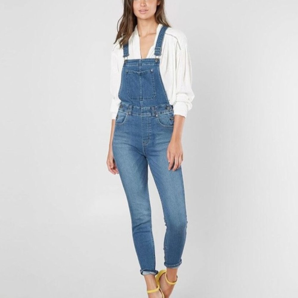 Free People Skinny Denim Overalls Sz 26 - Picture 3 of 10
